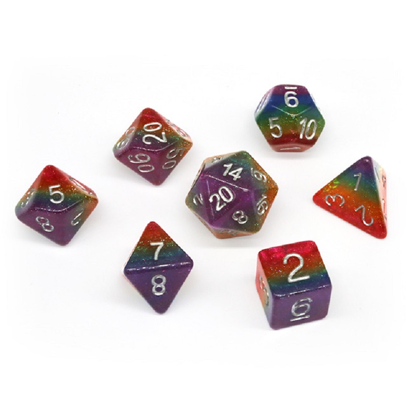 Dice Set Polyhedral - Ensemble de dés arc-en-ciel polyédriques, jeu