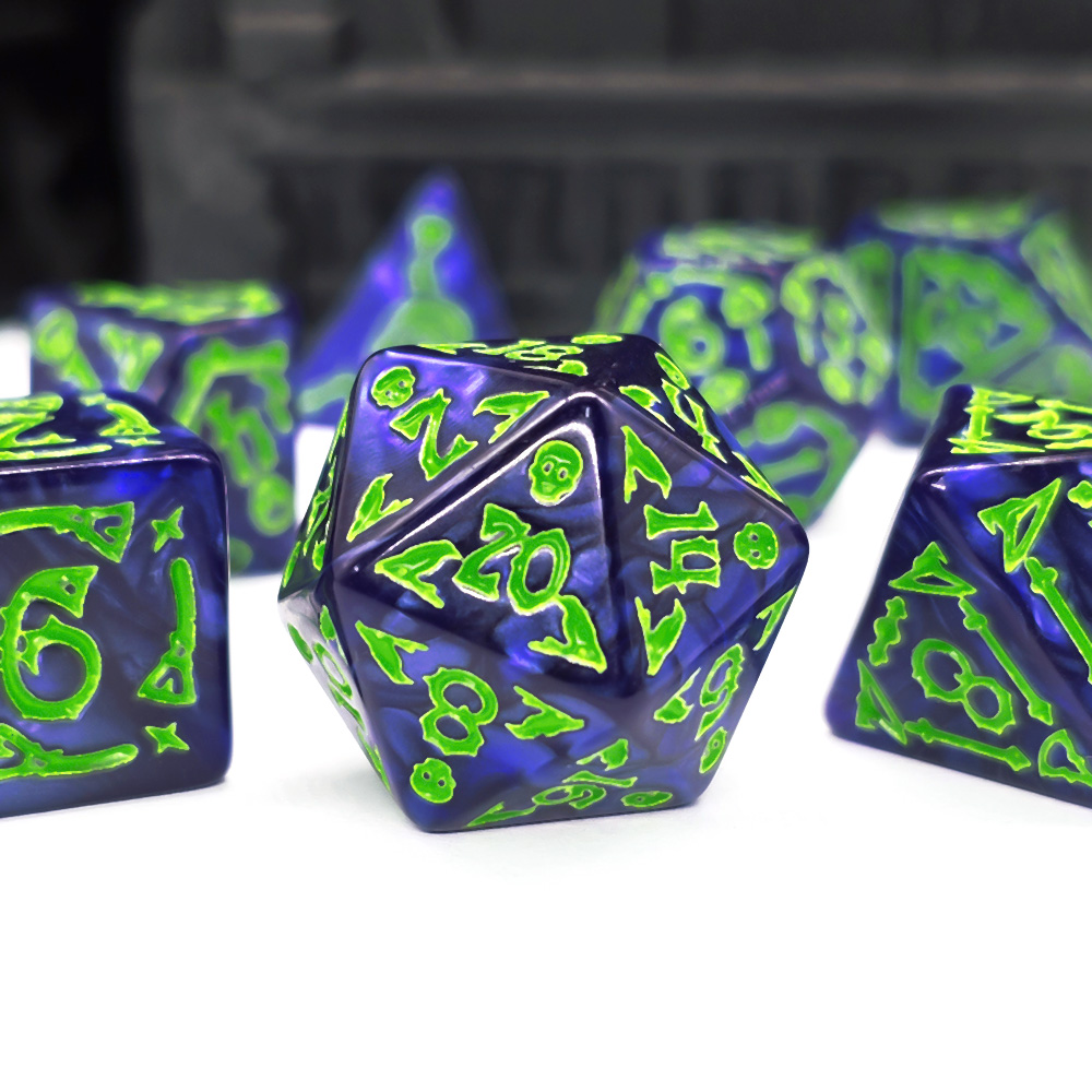 Dice Set Polyhedral - Jeu de dés Cthulhu bleu foncé